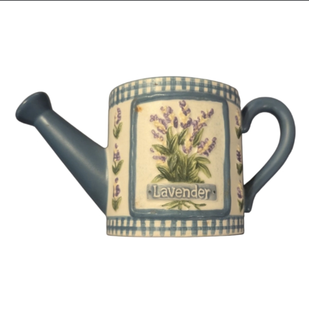 VTG Mary Hughes Designs Ceramic Lavender & Basil Watering Can Decor Planter 2.5"